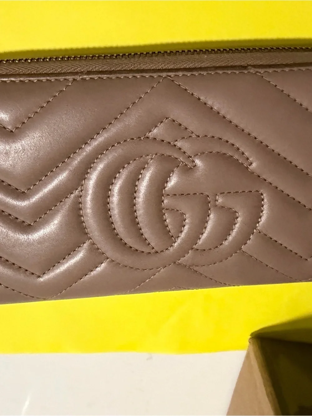 Gucci Taupe Chevron Quilted Continental Wallet with Gold GG